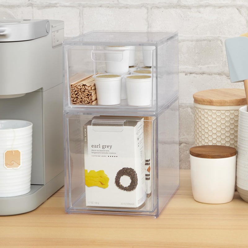 STORi Audrey Stackable Clear Bin Plastic Organizer Drawers | 2 Piece Set | Organize Cosmetics and Beauty Supplies on a Vanity | Made in USA - Image 4