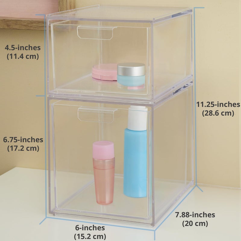 STORi Audrey Stackable Clear Bin Plastic Organizer Drawers | 2 Piece Set | Organize Cosmetics and Beauty Supplies on a Vanity | Made in USA - Image 5