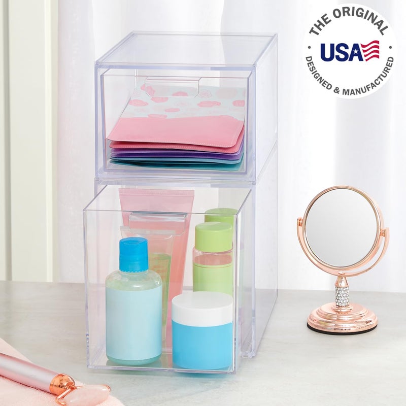 STORi Audrey Stackable Clear Bin Plastic Organizer Drawers | 2 Piece Set | Organize Cosmetics and Beauty Supplies on a Vanity | Made in USA - Image 2