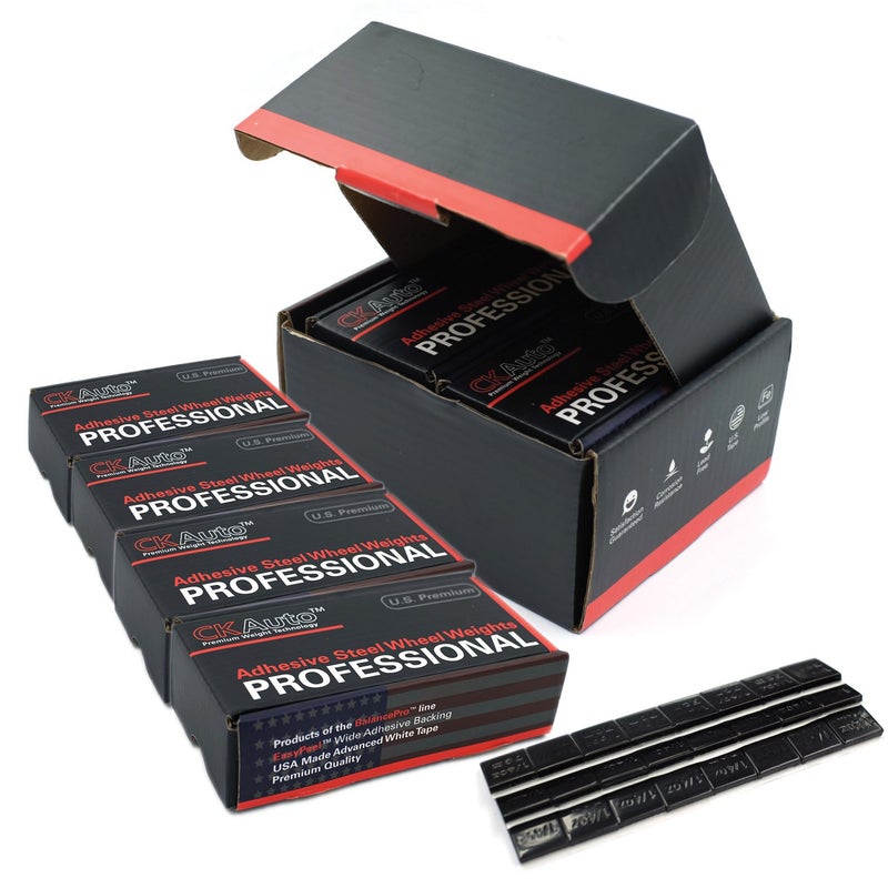 CKAuto 4 Boxes 960 Pcs 025oz Black Adhesive Stick on Wheel Weights EasyPeel Tape Automobiles Trucks SUVs Motorcycles Low Profile 60ozbox US OEM Quality Valued Pack Perfect For Garages