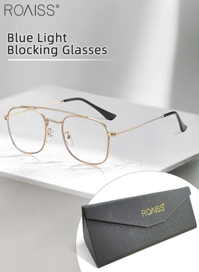 roaiss Blue Light Blocking Glasses Blue Light Filter Computer Reading Gaming TV Phones Square Eyeglasses Fashion Anti Eyestrain Headache Eyewear for Men Women Gold 54mm  - Image 1