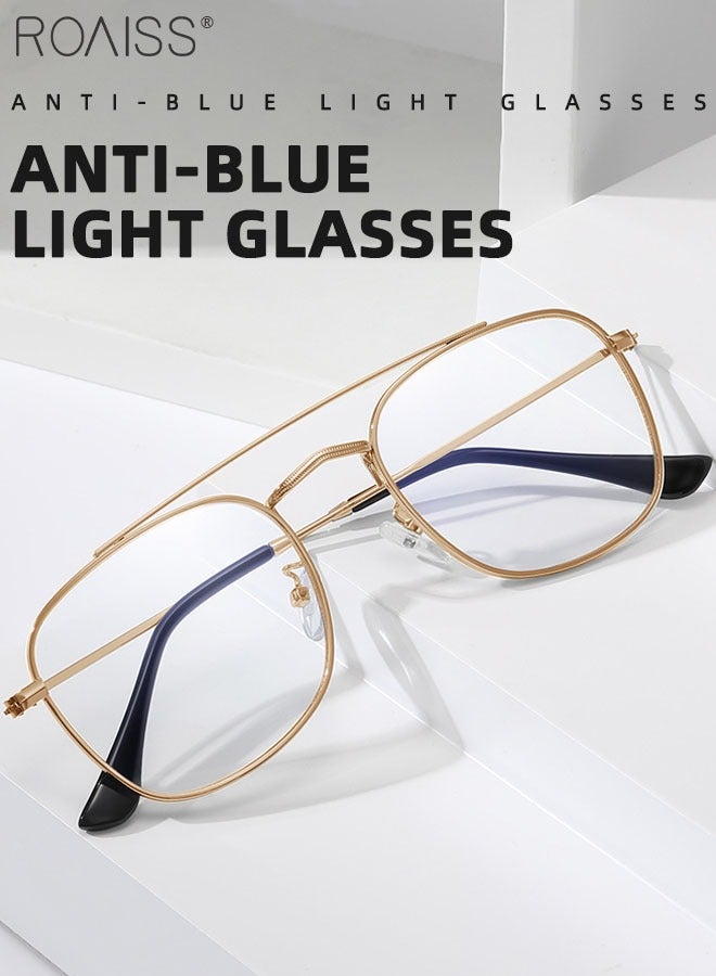 roaiss Blue Light Blocking Glasses Blue Light Filter Computer Reading Gaming TV Phones Square Eyeglasses Fashion Anti Eyestrain Headache Eyewear for Men Women Gold 54mm  - Image 3