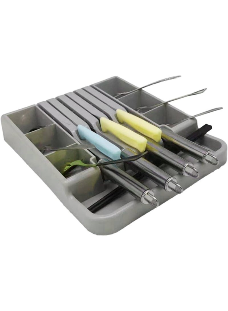 Kitchen Drawer Cutlery Organizer Tray for Knives Spoons Forks and Utensils with Classified Grid Storage, Heavy Duty Plastic Utensil Organizer with Scratch Resistant Surface and Fingerprint Resistant Finish, Space Saving Design with Ventilated Drainage Slots, Easy Fit Installation Compatible with Most Standard Kitchen Drawers for Daily Use - Image 3