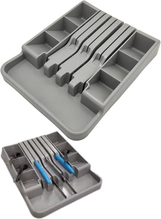 Kitchen Drawer Cutlery Organizer Tray for Knives Spoons Forks and Utensils with Classified Grid Storage, Heavy Duty Plastic Utensil Organizer with Scratch Resistant Surface and Fingerprint Resistant Finish, Space Saving Design with Ventilated Drainage Slots, Easy Fit Installation Compatible with Most Standard Kitchen Drawers for Daily Use - Image 1