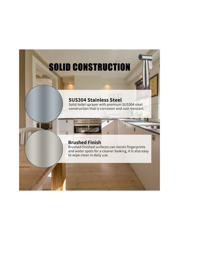 بروماس بخاخ بيديت محمول شطاف قماش لحفاضات المرحاض، بخاخ مرحاض من الفولاذ المقاوم للصدأ المصقول، مجموعة رذاذ بيديت للحمام - Image 2