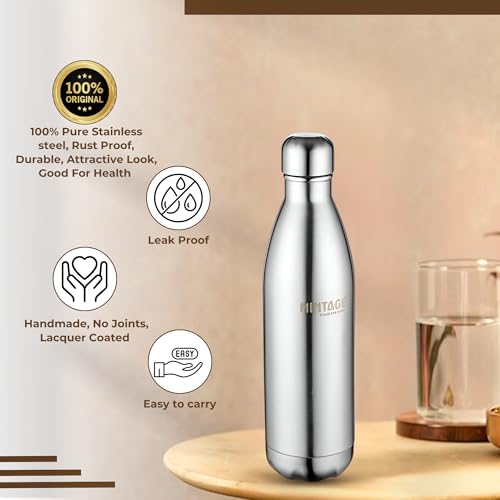 Mintage Water Bottle 1 LTR for Home | 1000 ml Water Bottle Hot and Cold for Fridge | Stainless Steel Water Bottles Best for Home Office School Gym Kitchen Travel Leakproof - Image 4