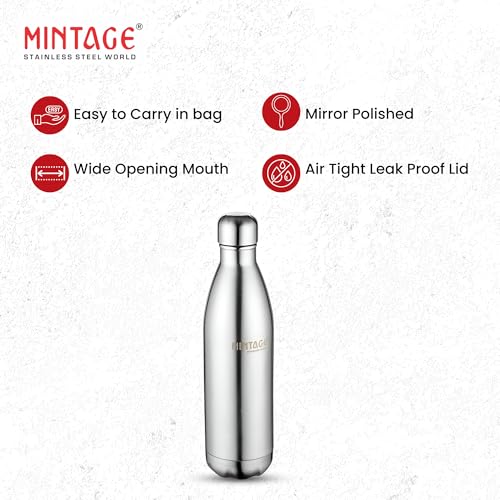 Mintage Water Bottle 1 LTR for Home | 1000 ml Water Bottle Hot and Cold for Fridge | Stainless Steel Water Bottles Best for Home Office School Gym Kitchen Travel Leakproof - Image 5