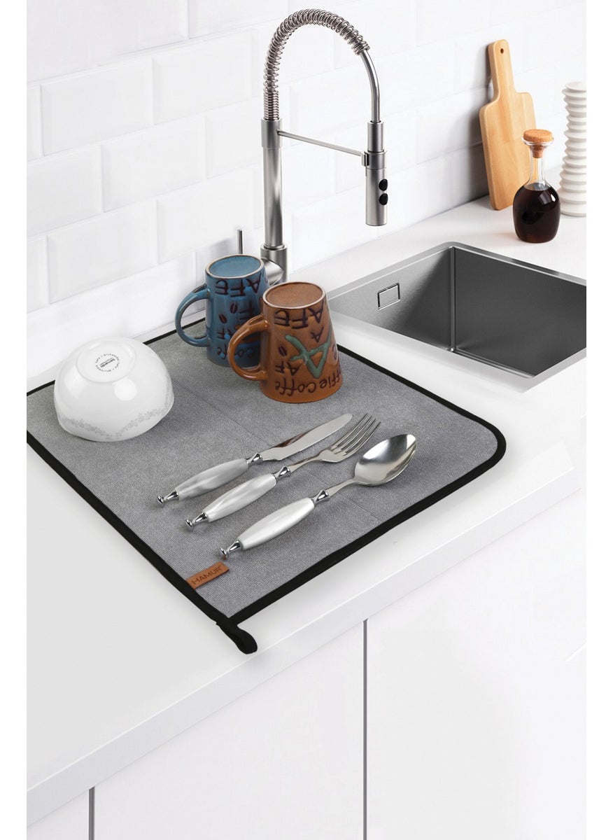 Hamur Dough Microfiber Dish Drying Mat Drying Cloth Drying Mat Countertop Gray  - Image 1