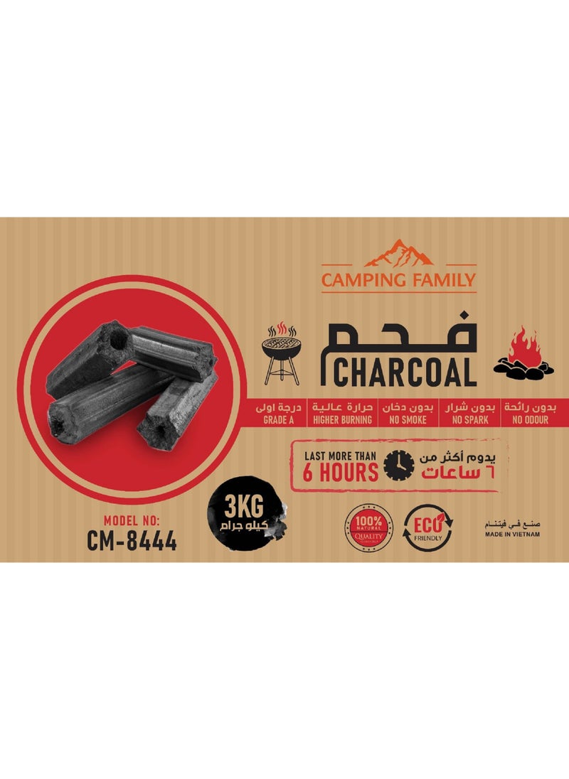 عائلة التخييم - فحم صديق للبيئة عالي الاحتراق درجة A سعة 3 كجم - Image 1