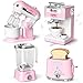 B Bascolor Kids Kitchen Toys Set BPAFree 7 Piece Pretend Play Appliances with Light Sound Coffee Maker Blender Stand Mixer Toaster for Toddlers Ages 3 Plus Educational Role Play Gift Pink - Image 3