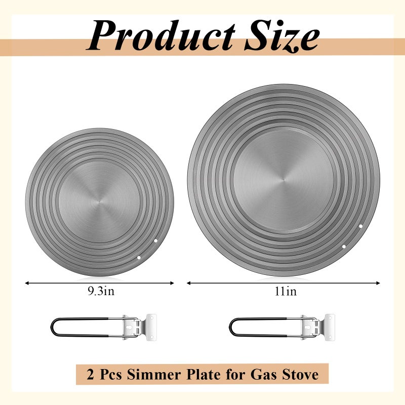 Tujoe 2 Pcs Simmer Plate for Gas Stove 11 Inches and 9.5 Inches Fast Defrosting Tray Round Stove Diffuser Heat Conduction Plate with Anti Scalding Handle for Electric Pot Cookware Protection - Image 2