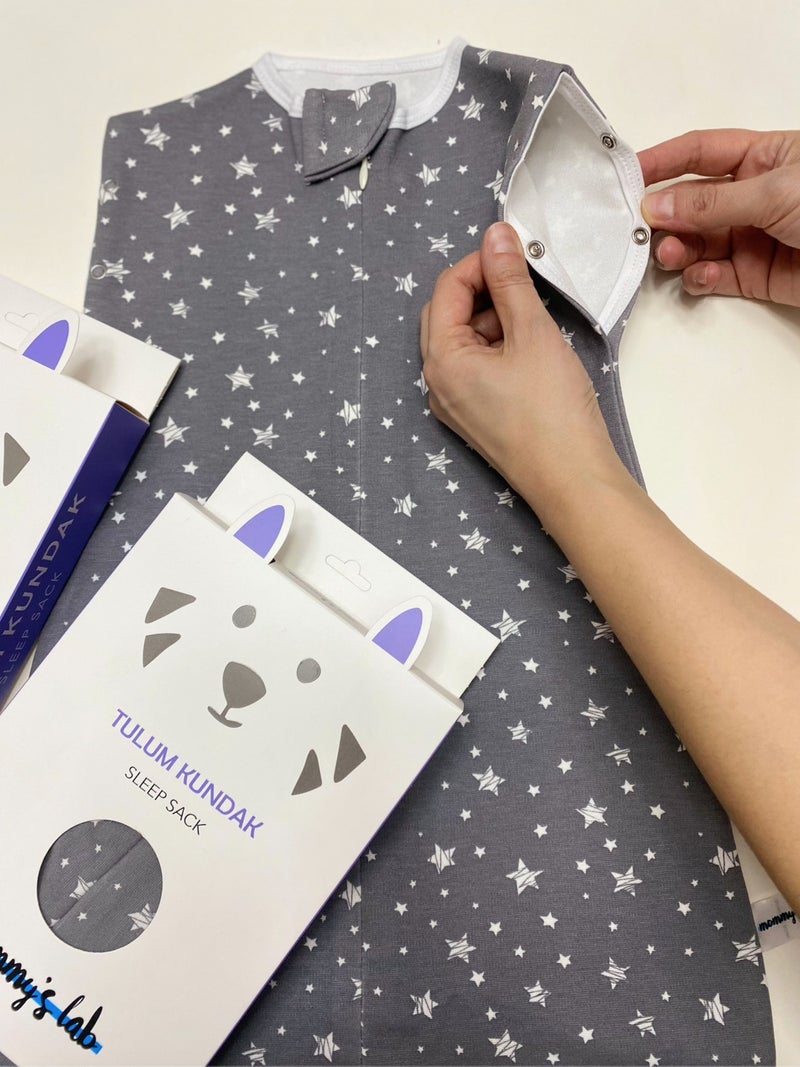 Mommyslab 0-4 Months New Season Patterned Snap Fastener Zippered 100% Cotton Jumpsuit Swaddle Gray Star - Tog1.0 Sleep Sack - Image 2