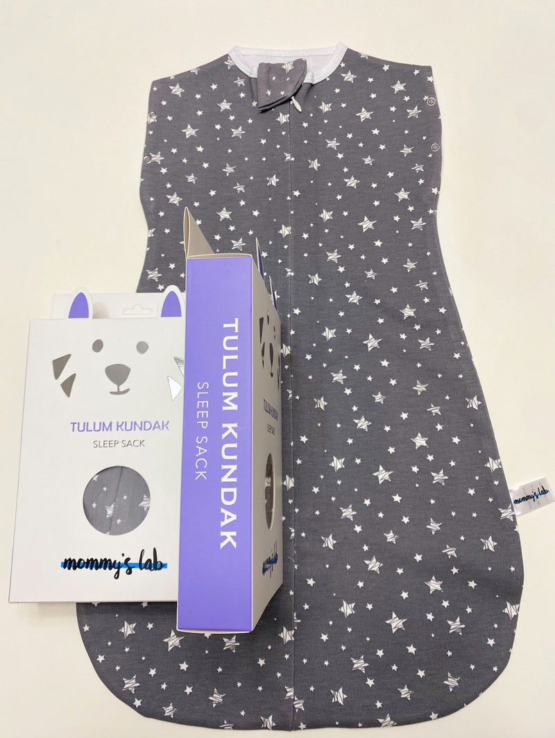 Mommyslab 0-4 Months New Season Patterned Snap Fastener Zippered 100% Cotton Jumpsuit Swaddle Gray Star - Tog1.0 Sleep Sack - Image 1