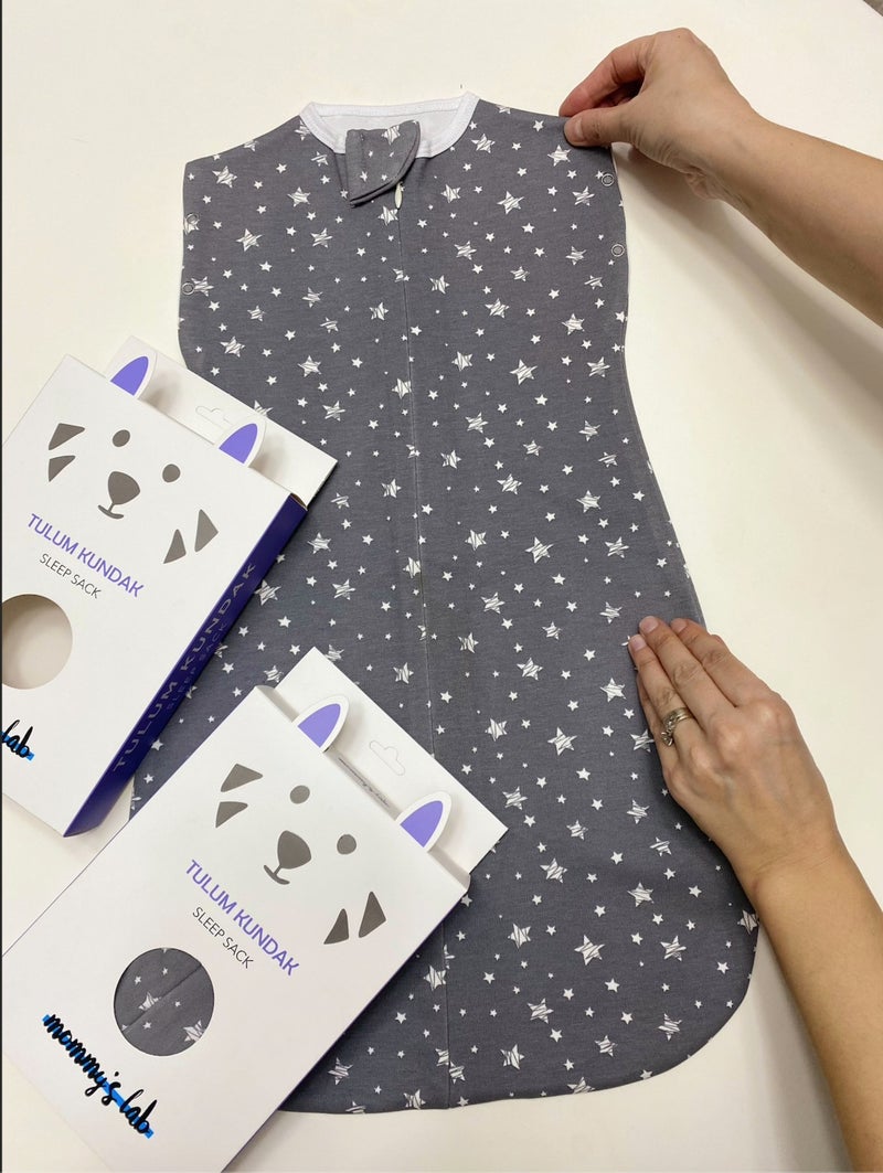 Mommyslab 0-4 Months New Season Patterned Snap Fastener Zippered 100% Cotton Jumpsuit Swaddle Gray Star - Tog1.0 Sleep Sack - Image 3