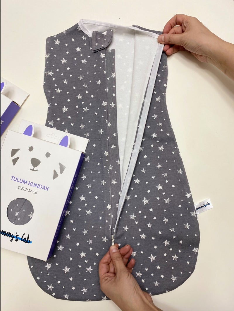 Mommyslab 0-4 Months New Season Patterned Snap Fastener Zippered 100% Cotton Jumpsuit Swaddle Gray Star - Tog1.0 Sleep Sack - Image 4