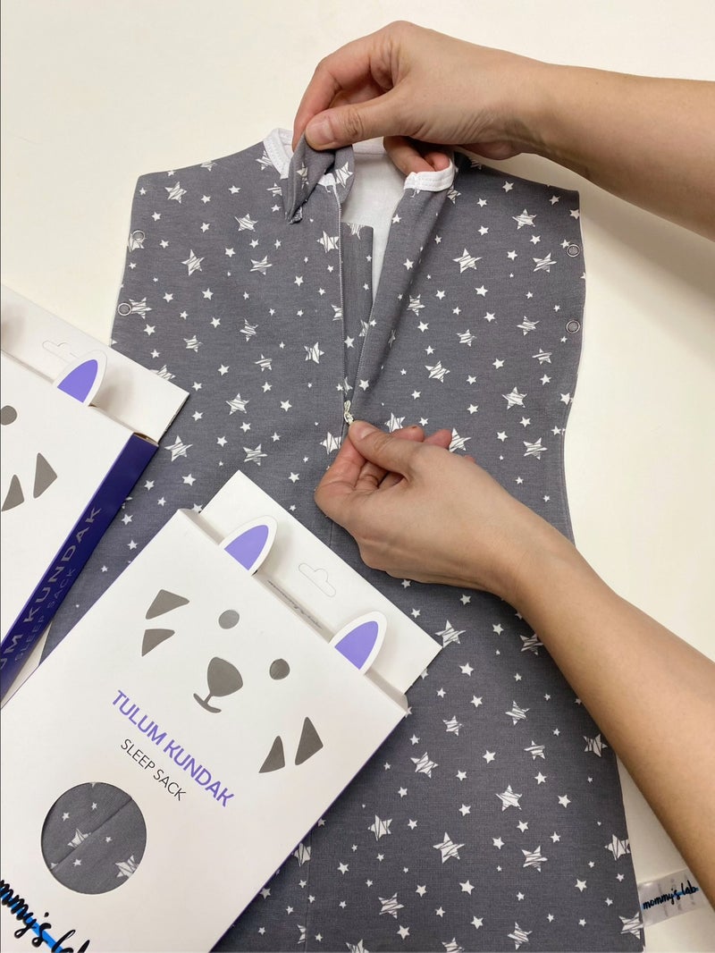 Mommyslab 0-4 Months New Season Patterned Snap Fastener Zippered 100% Cotton Jumpsuit Swaddle Gray Star - Tog1.0 Sleep Sack - Image 5