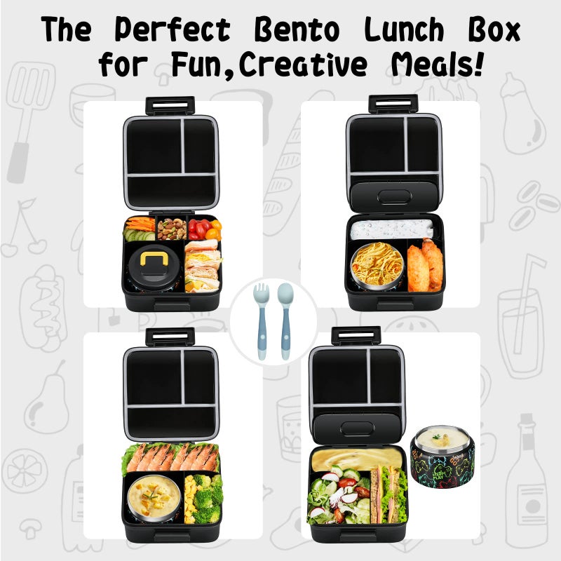 JXXM Bento Lunch Box for Kids With 8oz Soup thermo,Leak-proof Lunch Containers with 5 Compartment,thermo Food Jar and Lunch Bag, Food Containers for School (A-Black(Game Consoley)) - Image 3