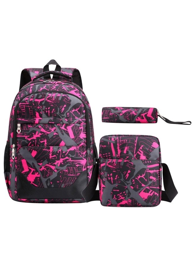 GGEROU 3Pcs School Bags,Children School Backpack,School Bags for Teenagers,Large Capacity Backpack,Waterproof Backpacks,3 in 1 School Bag,Lunch Bag and Pencil Case - Image 1