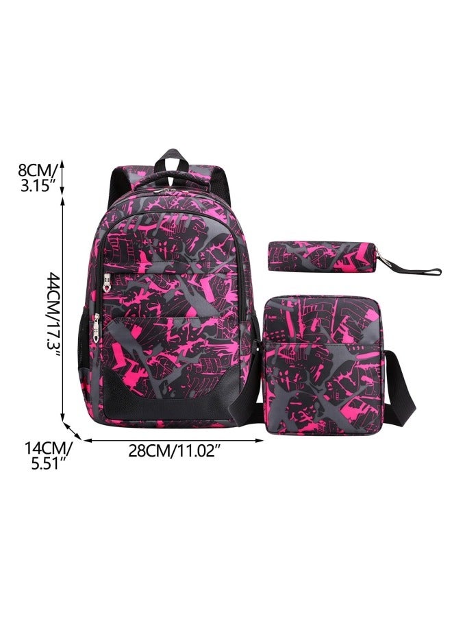 GGEROU 3Pcs School Bags,Children School Backpack,School Bags for Teenagers,Large Capacity Backpack,Waterproof Backpacks,3 in 1 School Bag,Lunch Bag and Pencil Case - Image 2
