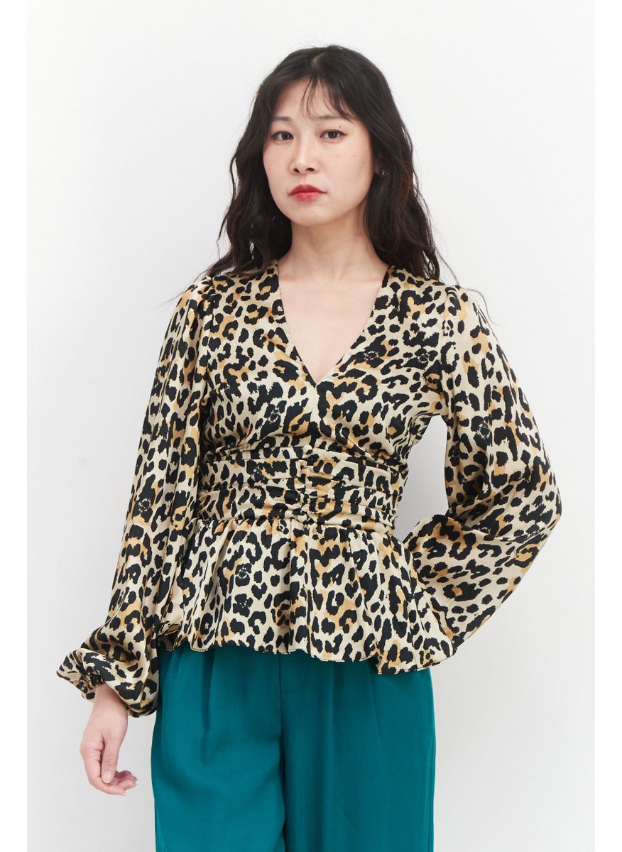 Women V-Neck Long Sleeves Animal Print Blouse, Black - pzsku/Z36EE2CC04803534B541AZ/45/_/1724351062/3ff00fee-6b3d-47c7-a1a3-00984b54c750