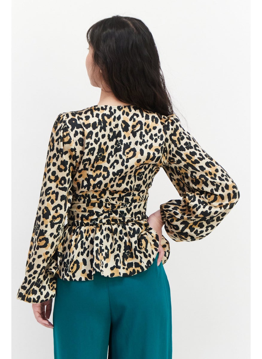 Women V-Neck Long Sleeves Animal Print Blouse, Black - pzsku/Z36EE2CC04803534B541AZ/45/_/1724351066/9f6c723d-275f-44eb-b353-3bf86d9ae403