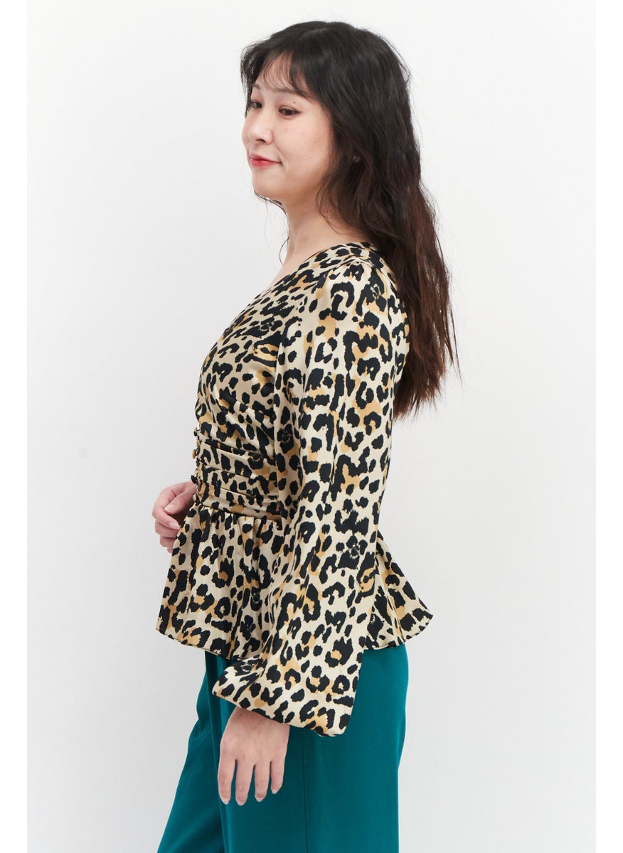 Women V-Neck Long Sleeves Animal Print Blouse, Black - pzsku/Z36EE2CC04803534B541AZ/45/_/1740493915/58034fee-f146-40e1-8238-6a7843b956e2