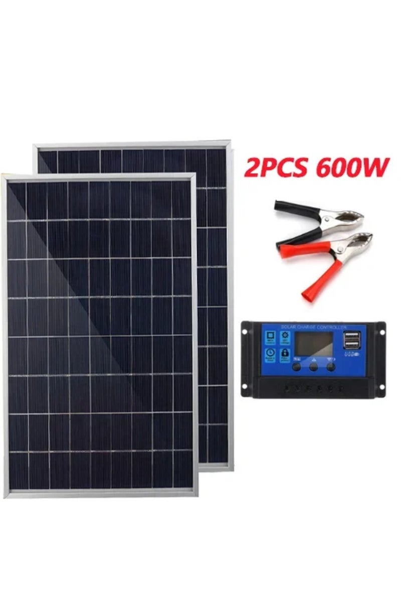 erorex 2PC with controller 20W/H Solar Panel Kit Complete12V Polycrystalline Power Portable Outdoor Rechar - Image 1