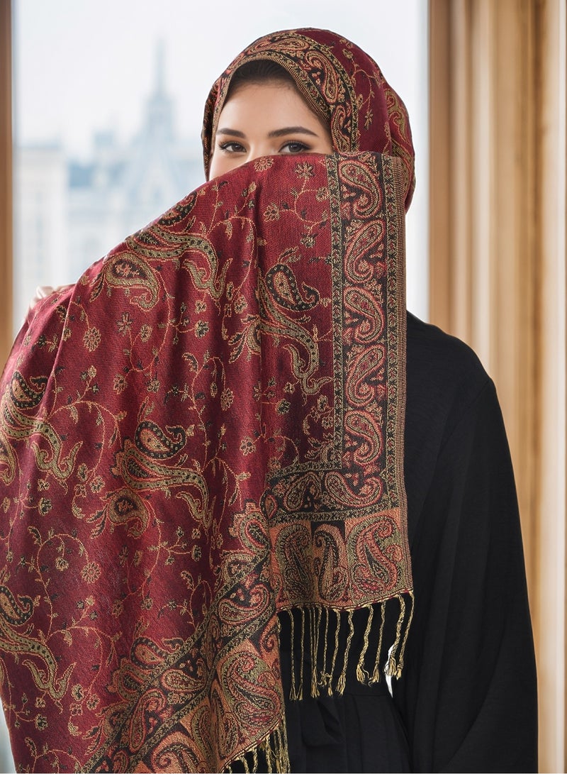 1PCS Women Fashion Cashew Jacquard Scarf, Versatile Shawl With Tassels, Long Decorative Neck Scarf, Women Cashew Hijab - Image 1