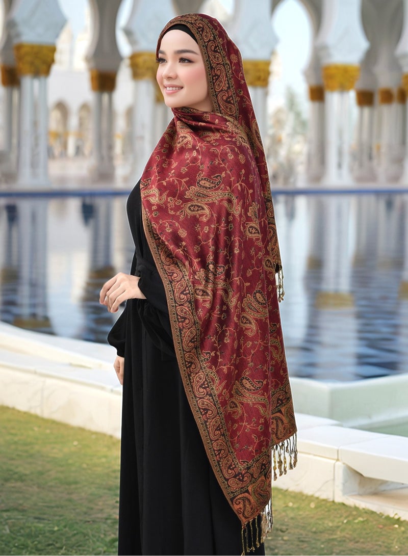 1PCS Women Fashion Cashew Jacquard Scarf, Versatile Shawl With Tassels, Long Decorative Neck Scarf, Women Cashew Hijab - Image 3