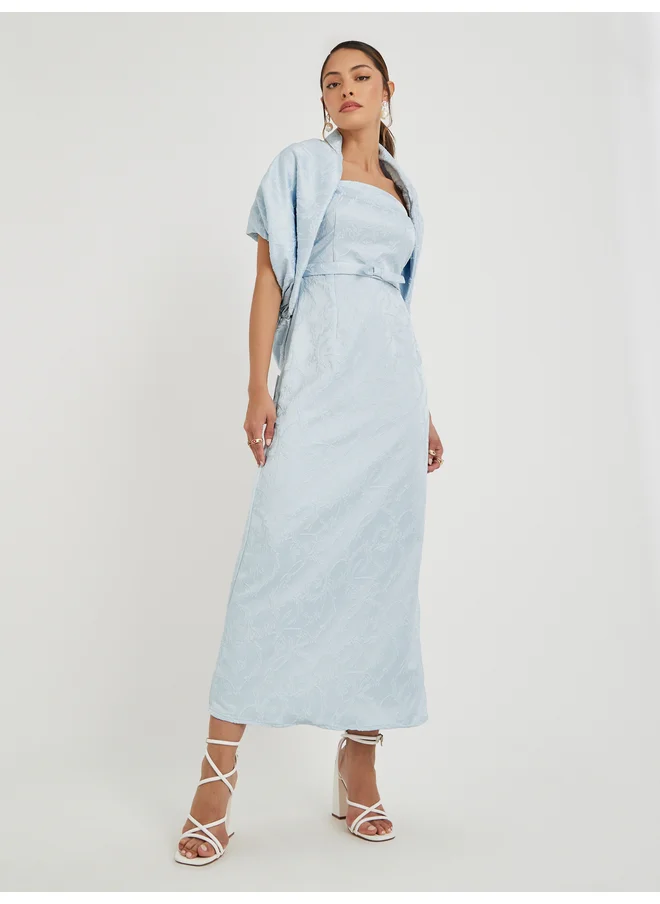ستايلي Styli Limited  Jacquard Bardot Neck Sheath Maxi Dress with Cape Overlay