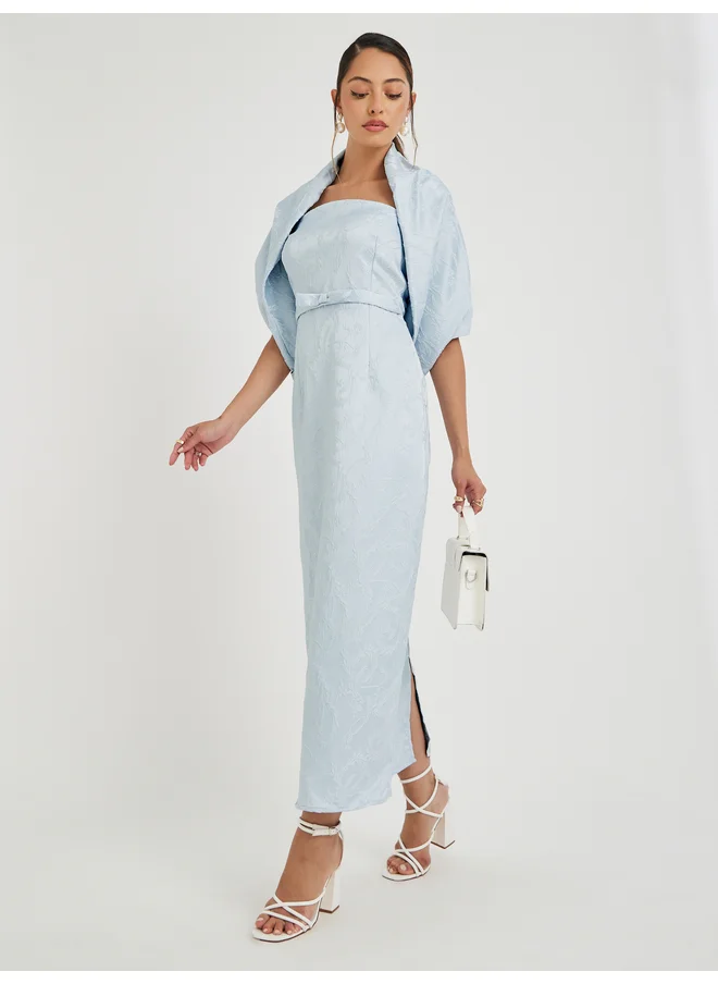 ستايلي Styli Limited  Jacquard Bardot Neck Sheath Maxi Dress with Cape Overlay