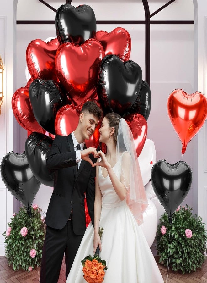 AMFIN (Pack of 5) 18 Inch Heart Foil Balloons - Red & Black - Image 4