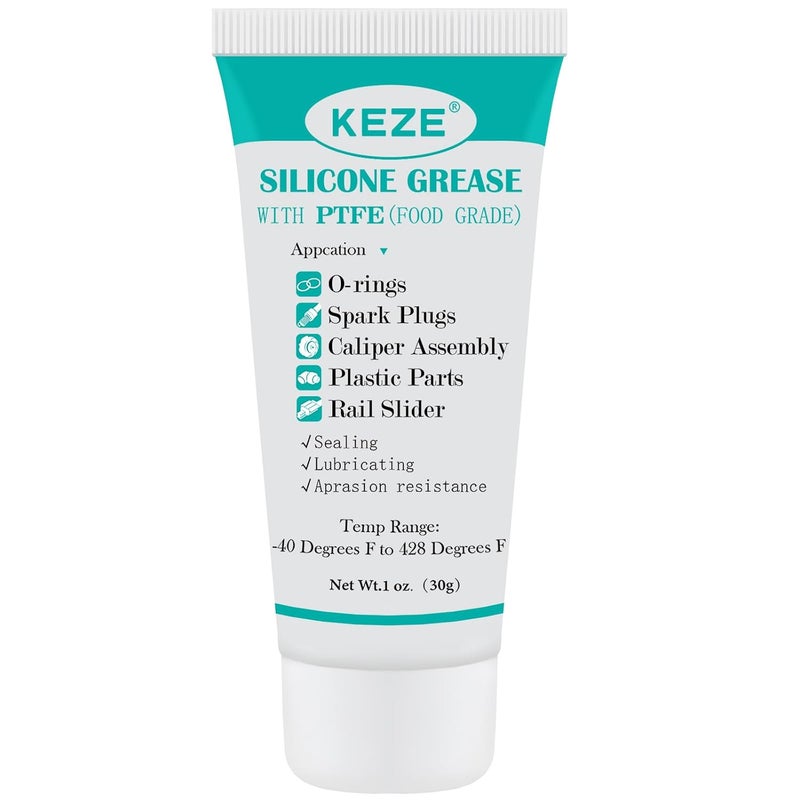 KEZE 92003 شحم السيليكون مع PTFE، مادة تشحيم قائمة على التفلون، أنبوب شحم السيليكون للماكينات، الأختام المطاطية للسيارات، الأجزاء البلاستيكية للطابعات ثلاثية الأبعاد، مسار الأبواب والنوافذ المنزلقة، حلقات O لصنابير السباكة، 1 أونصة - Image 1