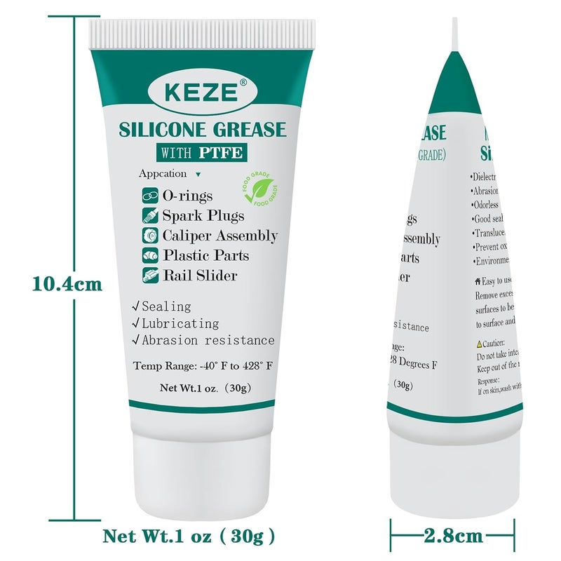 KEZE 92003 شحم السيليكون مع PTFE، مادة تشحيم قائمة على التفلون، أنبوب شحم السيليكون للماكينات، الأختام المطاطية للسيارات، الأجزاء البلاستيكية للطابعات ثلاثية الأبعاد، مسار الأبواب والنوافذ المنزلقة، حلقات O لصنابير السباكة، 1 أونصة - Image 2