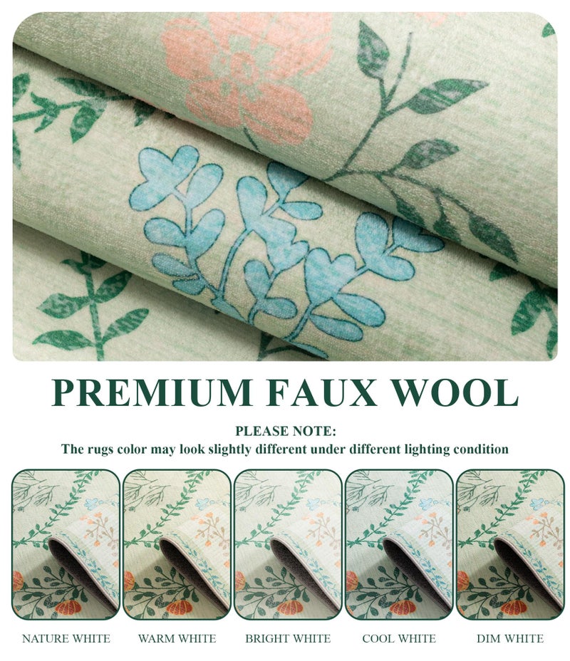 YIHOUSE 5x7 Washable Rug for Bedroom, Green Floral Rugs for Living Room Non Slip Ultra-Thin Large Boho Rug for Kids Playroom, Classroom, Girls Dorm, Nursery, Green Multi - Image 4