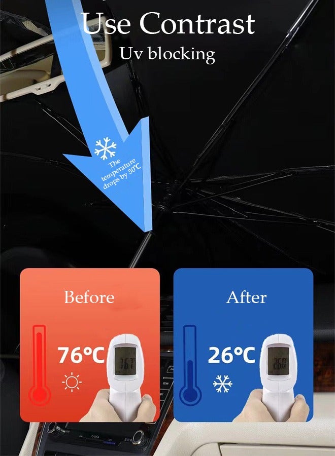DUNISO Foldable Car Windshield Sunshade Umbrella with 360° Rotation Umbrella Handle Protect Car from UV Rays and Heat Keeps Cars Cool Sunshade Cover for Car Front Window  - Image 3