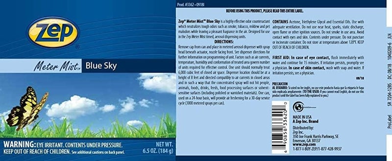 Zep Zep Metered Mist Automatic Aerosol Dispenser Refill Blue Sky  65 Ounce Case of 12 336201  Air Freshener Refills Last 30 Days and Neutralizes Tough Odors  - Image 3