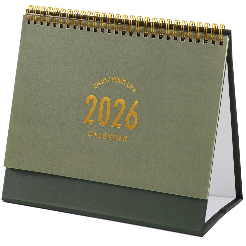 MOOJULY Small Desk Calendar 2026, Use Now to Dec 2026, Standing Flip Desktop Calendar with To-do List & Notes, Academic Year Desk Calendar with Stickers, Monthly Calendar for Home Office (Green) - Image 1