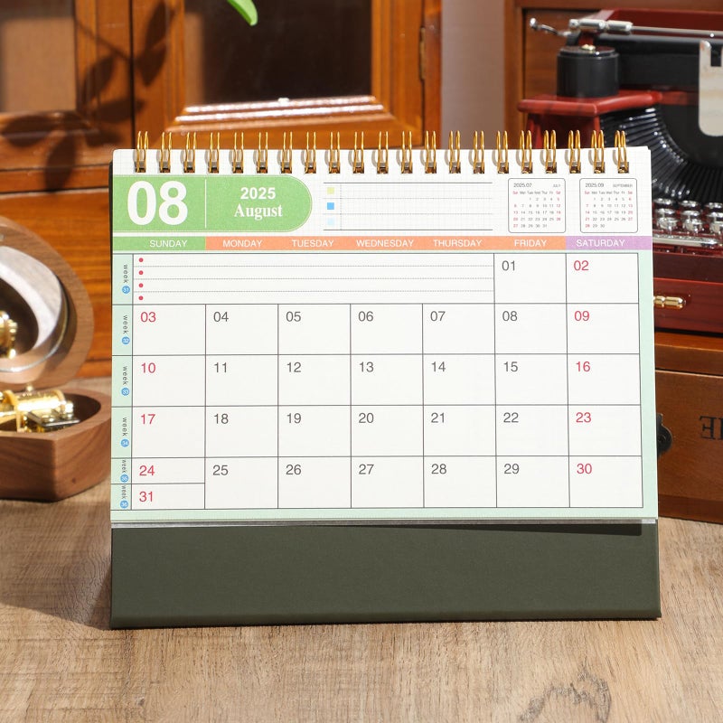 MOOJULY Small Desk Calendar 2026, Use Now to Dec 2026, Standing Flip Desktop Calendar with To-do List & Notes, Academic Year Desk Calendar with Stickers, Monthly Calendar for Home Office (Green) - Image 2
