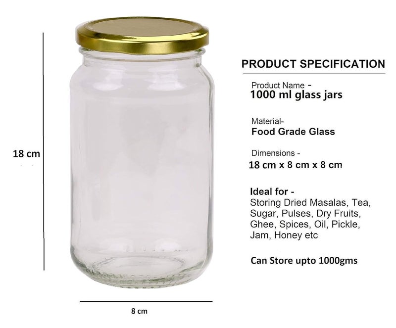 SHIV KRAFT SHIV KRAFT Round Shape Glass Jar and Container 1 KG with Rust Proof Air Tight Lid Set of 2  - Image 5