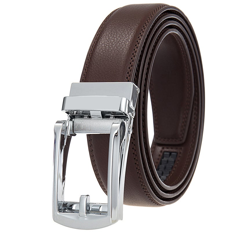 Comfort Click Genuine Leather Mens Belt Brown belt-silver buckle 