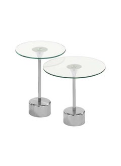 DANUBE HOME Kadita End Table Set of 2 Multifunctional Living Room Small Desk Space Saving Round Side Table For Modern Home Chrome Plated/Glass 45x45x43 cm  - Image 1