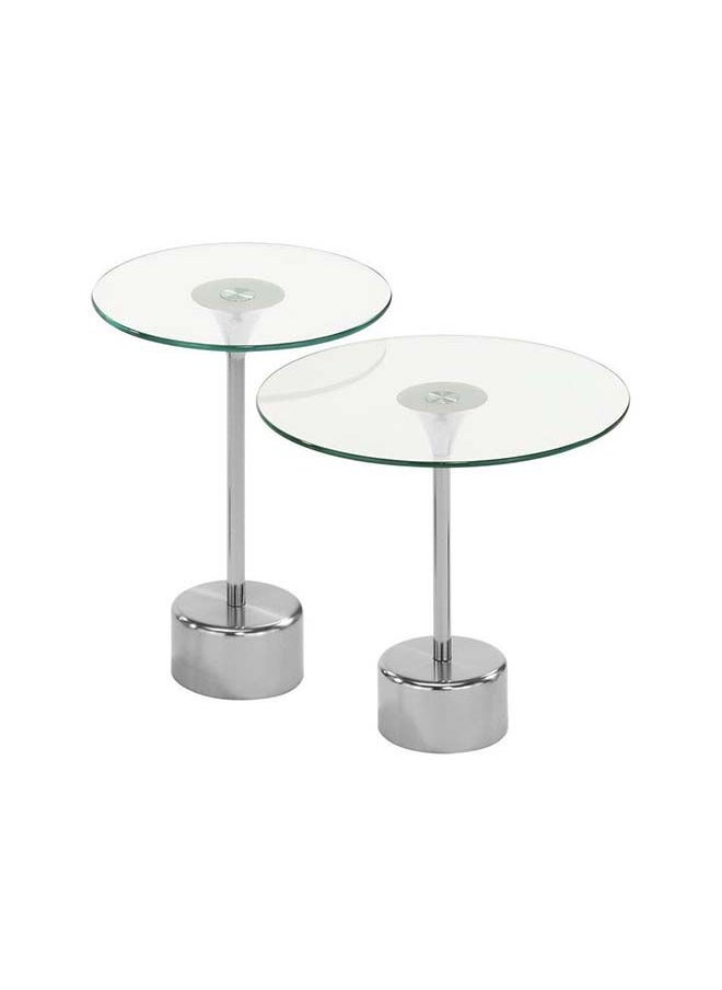 DANUBE HOME - Kadita End Table Set of 2 Multifunctional Living Room Small Desk Space Saving Round Side Table For Modern Home Chrome Plated/Glass 45x45x43 cm - Image 1