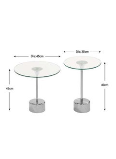 DANUBE HOME Kadita End Table Set of 2 Multifunctional Living Room Small Desk Space Saving Round Side Table For Modern Home Chrome Plated/Glass 45x45x43 cm  - Image 2