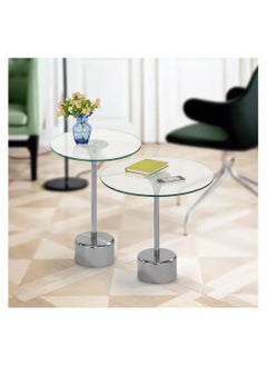 DANUBE HOME Kadita End Table Set of 2 Multifunctional Living Room Small Desk Space Saving Round Side Table For Modern Home Chrome Plated/Glass 45x45x43 cm  - Image 3