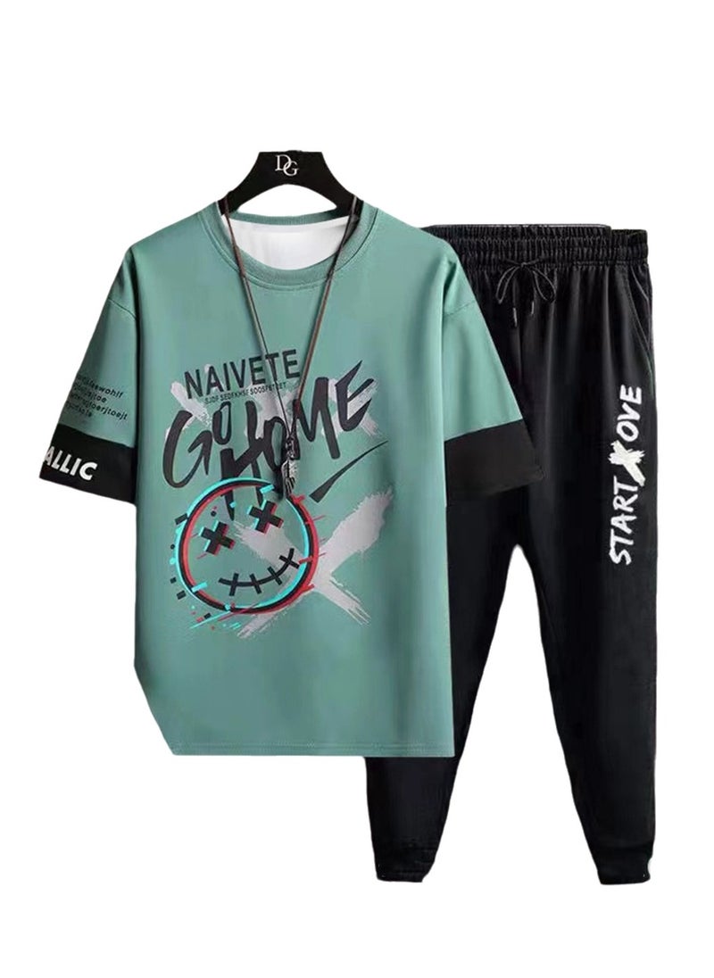 Generic - Men's sports trousers two-piece summer casual suit men's thin trendy short-sleeved t-shirt trousers suit - Image 1