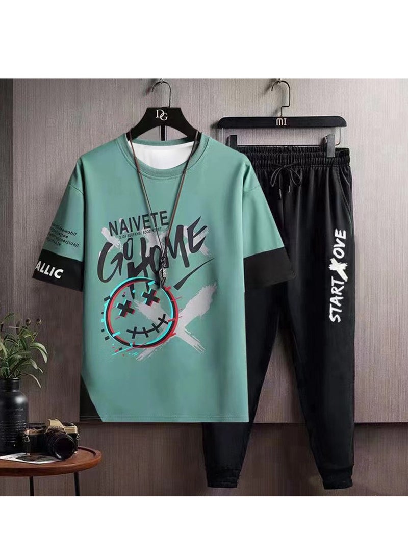 Generic - Men's sports trousers two-piece summer casual suit men's thin trendy short-sleeved t-shirt trousers suit - Image 1
