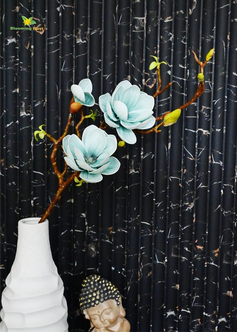 Blooming Floret Artificial Magnolia Ikebana Flower Stick - Realistic Faux Magnolia Stem for Home Decor, Office, Weddings, Gifting/Natural Looking Flower Stems 80 cm (Blue) - Image 3