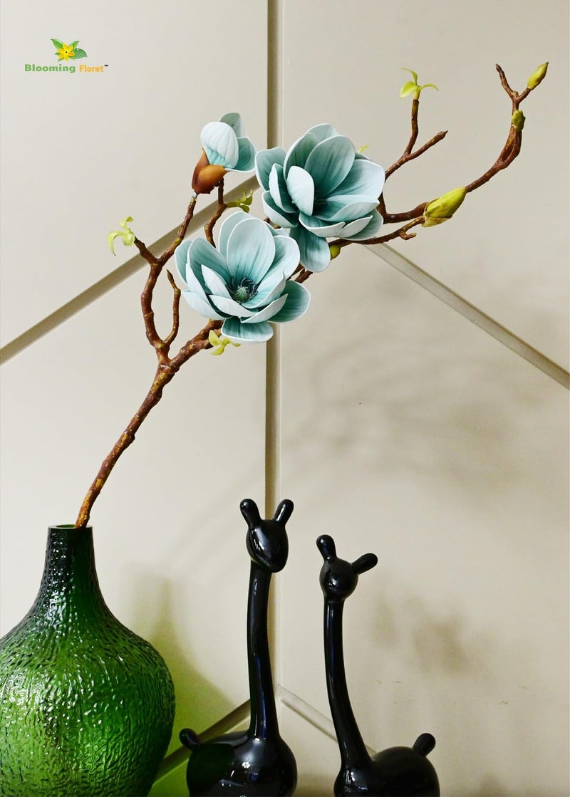 Blooming Floret Artificial Magnolia Ikebana Flower Stick - Realistic Faux Magnolia Stem for Home Decor, Office, Weddings, Gifting/Natural Looking Flower Stems 80 cm (Blue) - Image 5