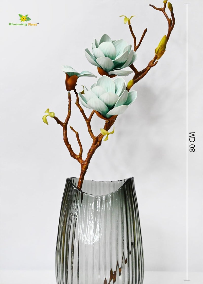 Blooming Floret Artificial Magnolia Ikebana Flower Stick - Realistic Faux Magnolia Stem for Home Decor, Office, Weddings, Gifting/Natural Looking Flower Stems 80 cm (Blue) - Image 4